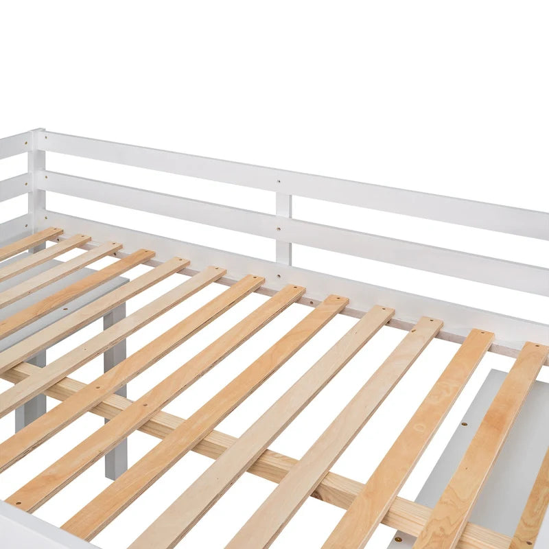 Pine Loft Bed with Movable Desk and Storage Drawers