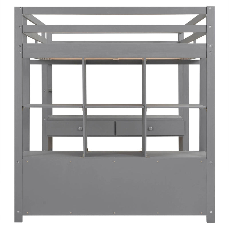Full Pine Wood Loft Bed with Desk and Storage