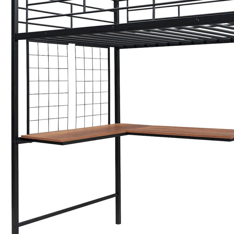 Black Twin Metal Loft Bed with Wardrobe and Desk