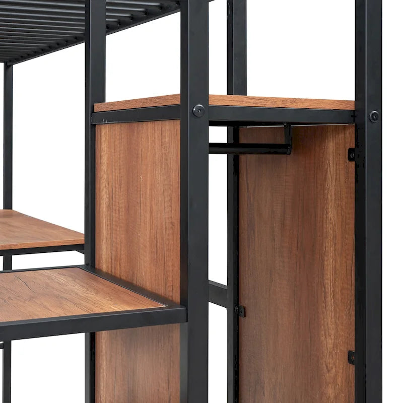 Black Twin Metal Loft Bed with Wardrobe and Desk