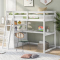 Modern Pine Loft Bed with Desk, Shelves, and Storage Drawers