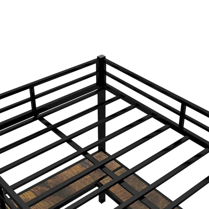 Full XL Metal Loft Bed with L-Shaped Desk, Shelves, and Guardrails