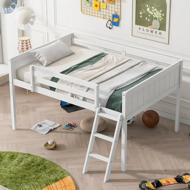 Low Loft Bed with Ladder and Fence