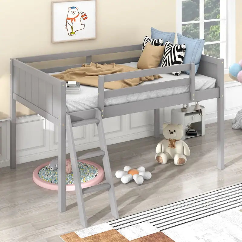 Low Loft Bed with Ladder and Fence