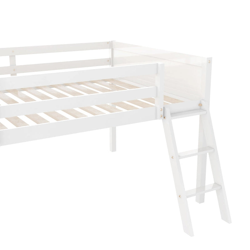 Low Loft Bed with Ladder and Fence