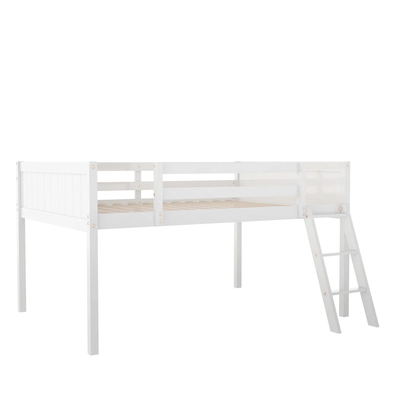 Low Loft Bed with Ladder and Fence