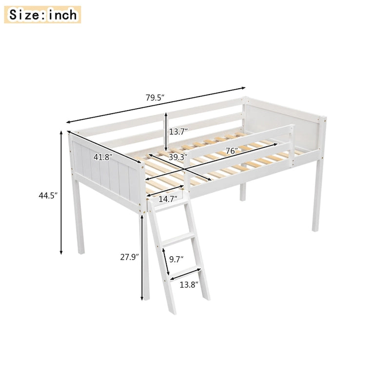 Low Loft Bed with Ladder and Fence