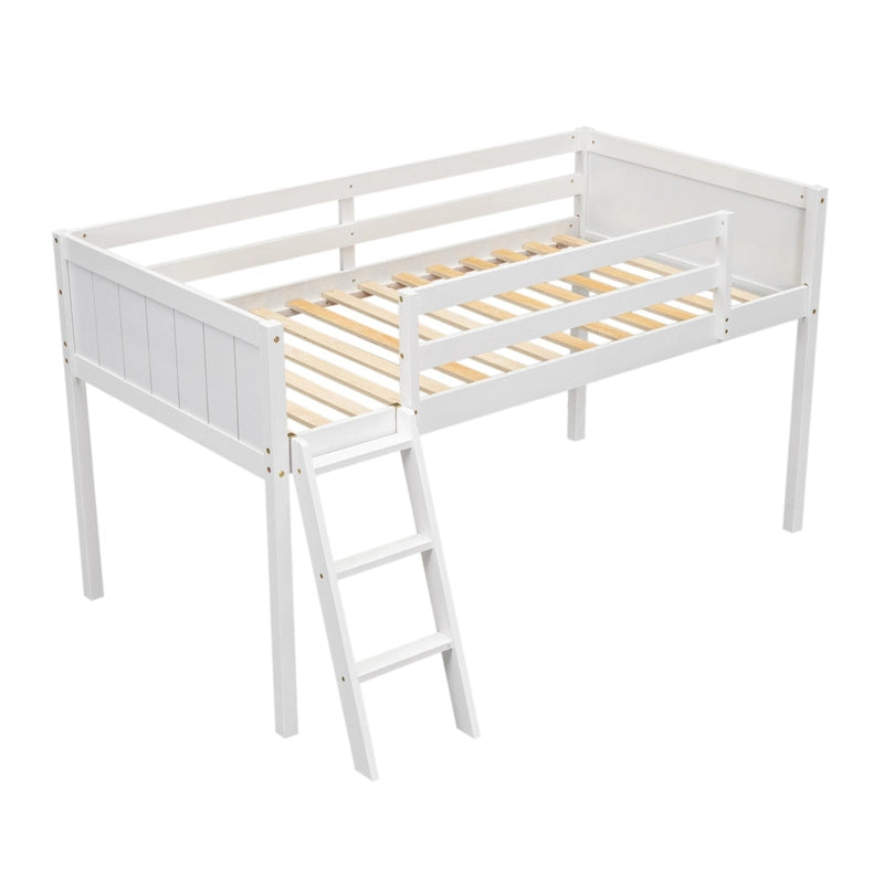 Low Loft Bed with Ladder and Fence