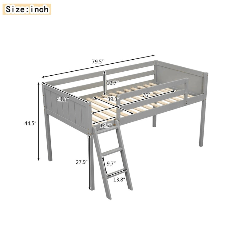Low Loft Bed with Ladder and Fence