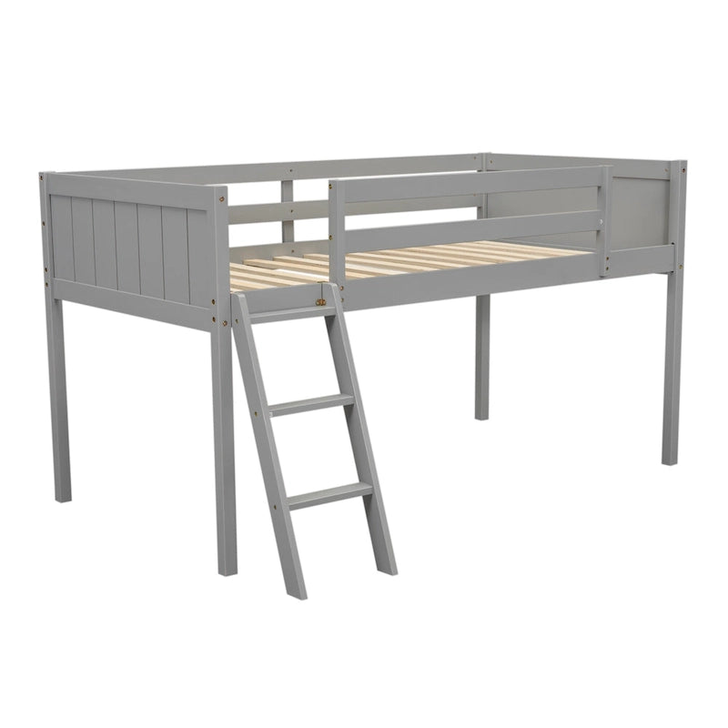 Low Loft Bed with Ladder and Fence