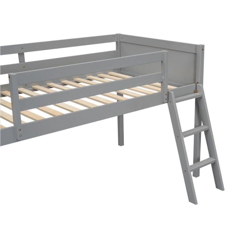 Low Loft Bed with Ladder and Fence