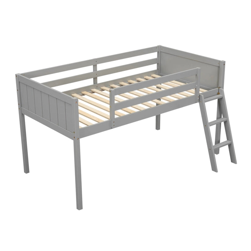 Low Loft Bed with Ladder and Fence