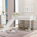 White Twin Wood Low Loft Bed with Slide