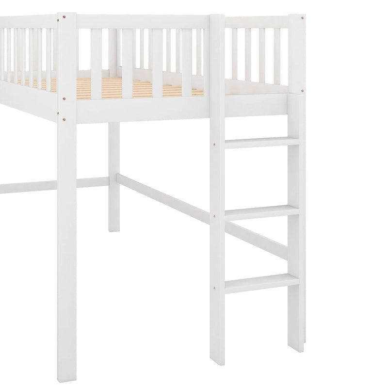White Twin Wood Low Loft Bed with Slide