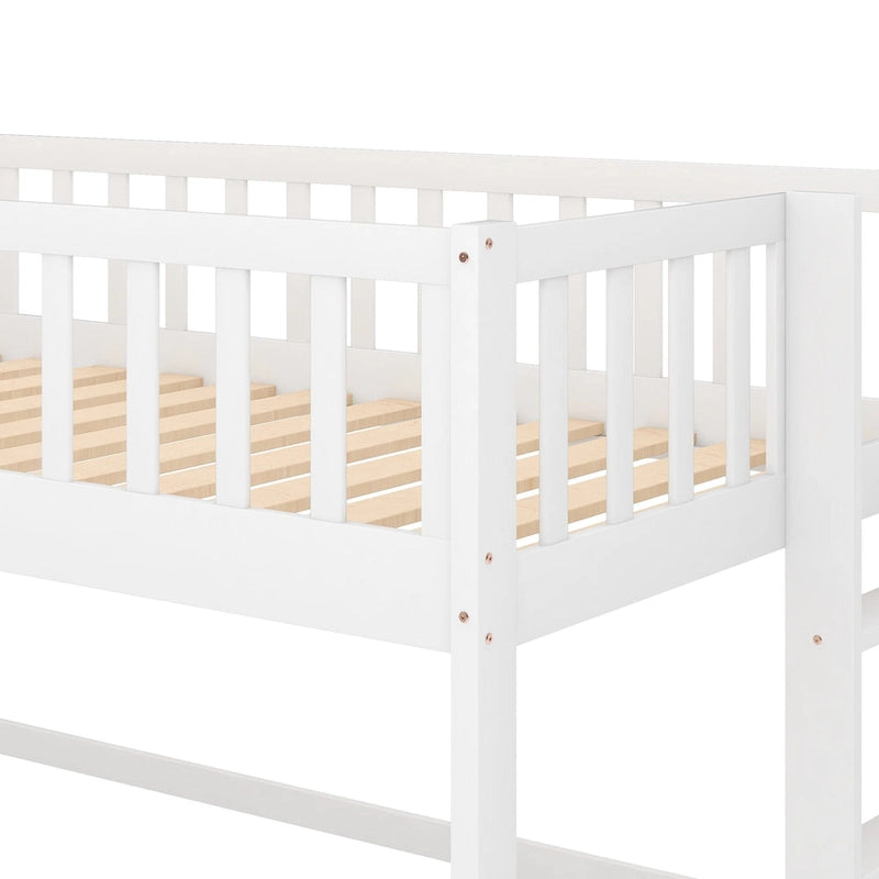 White Twin Wood Low Loft Bed with Slide