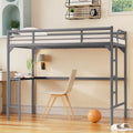 Silver Twin Metal Loft Bed with Desk, Ladder, and Guardrails