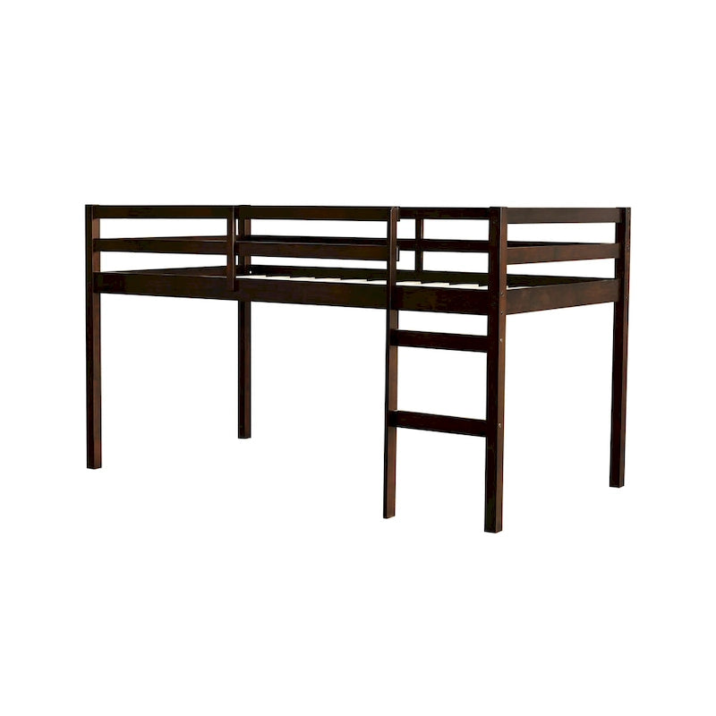 Twin Size Rubber Wood Loft Bed with Strengthened Slats