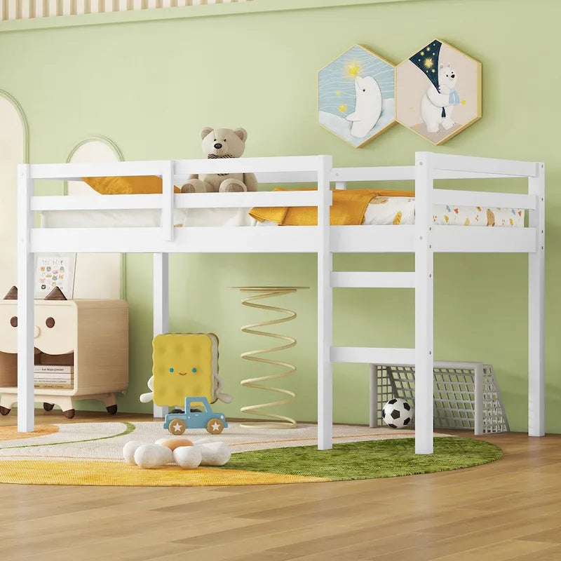 Twin Rubber Wood Loft Bed with Strengthened Slats