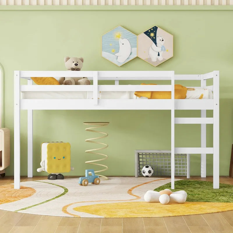 Twin Rubber Wood Loft Bed with Strengthened Slats