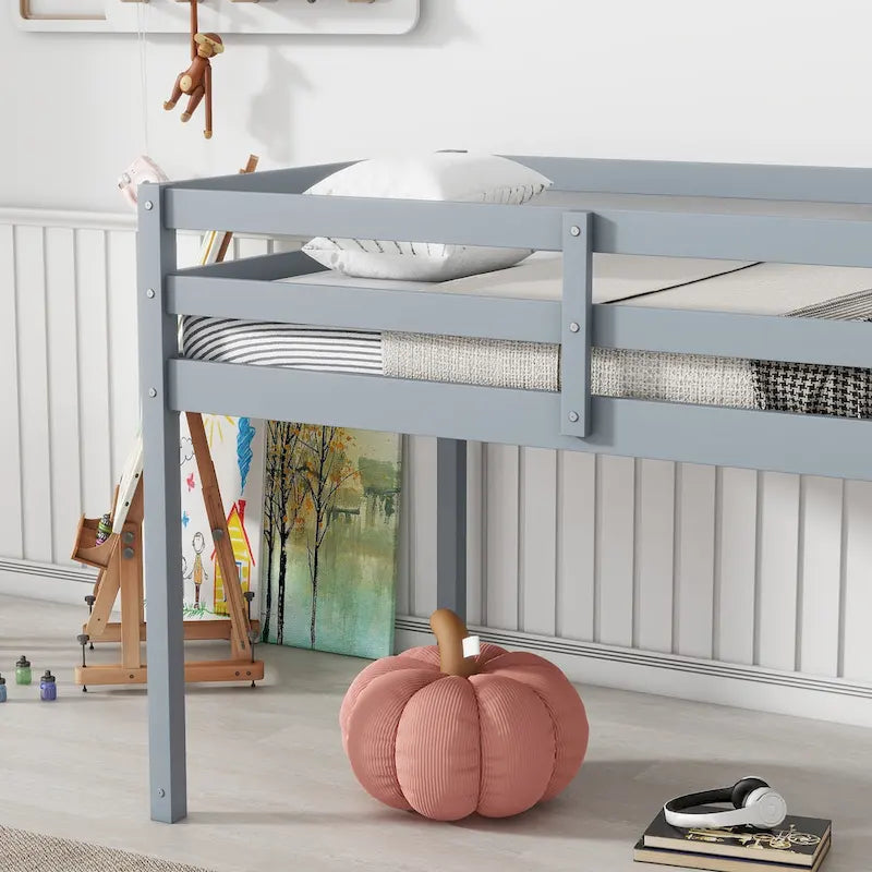 Twin Rubber Wood Loft Bed with Strengthened Slats