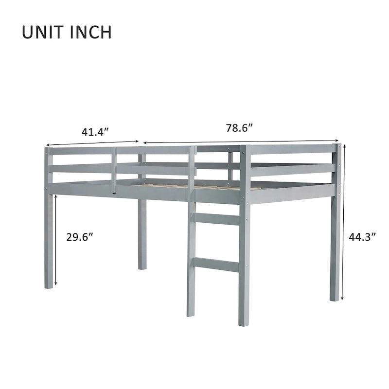 Twin Rubber Wood Loft Bed with Strengthened Slats