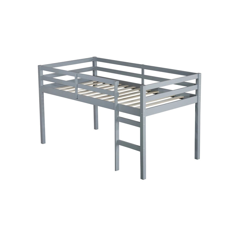 Twin Rubber Wood Loft Bed with Strengthened Slats