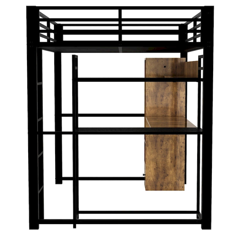 Full Metal Loft Bed with Built-in Wardrobe and Desk