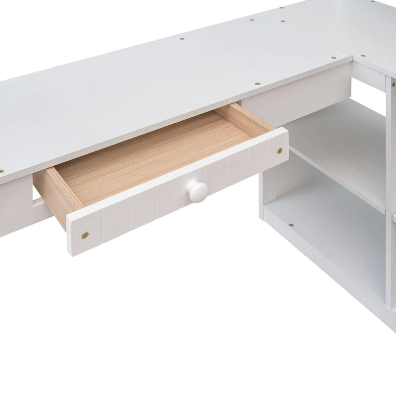 Twin Solid Wood Loft Bed with Desk, 2 Drawers, Cabinet, 4 Shelves