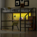 Metal Loft Bed with Storage Staircase, Wardrobe, and LED Light