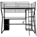 Heavy Duty Metal Bed Frame with Stairs Full Gaming Loft Bed Built-in Work Station, Open Wardrobe, LED Lighted and Storage Shelf