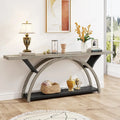 2-Tier Narrow Console Table with Semi-Circular Frame, Gray