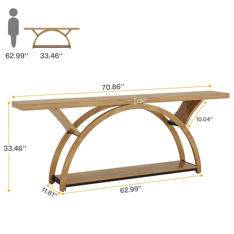 2-Tier Narrow Console Table with Semi-Circular Frame, Gray