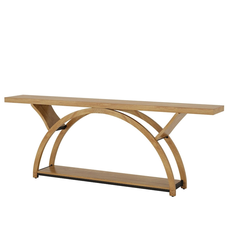 2-Tier Narrow Console Table with Semi-Circular Frame, Gray