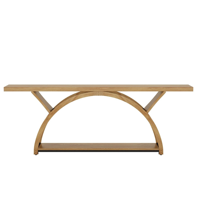 2-Tier Narrow Console Table with Semi-Circular Frame, Gray