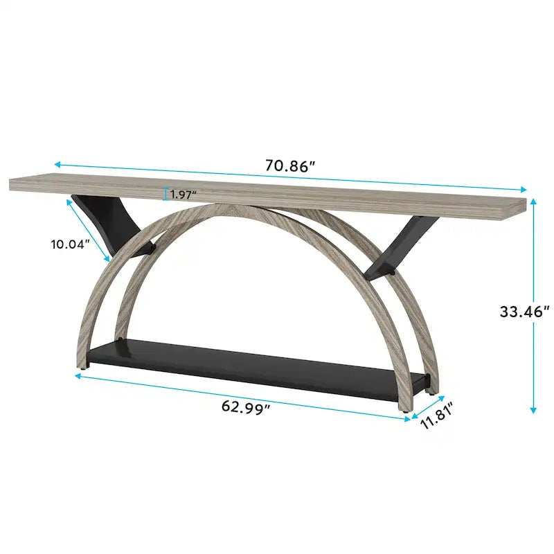 2-Tier Narrow Console Table with Semi-Circular Frame, Gray