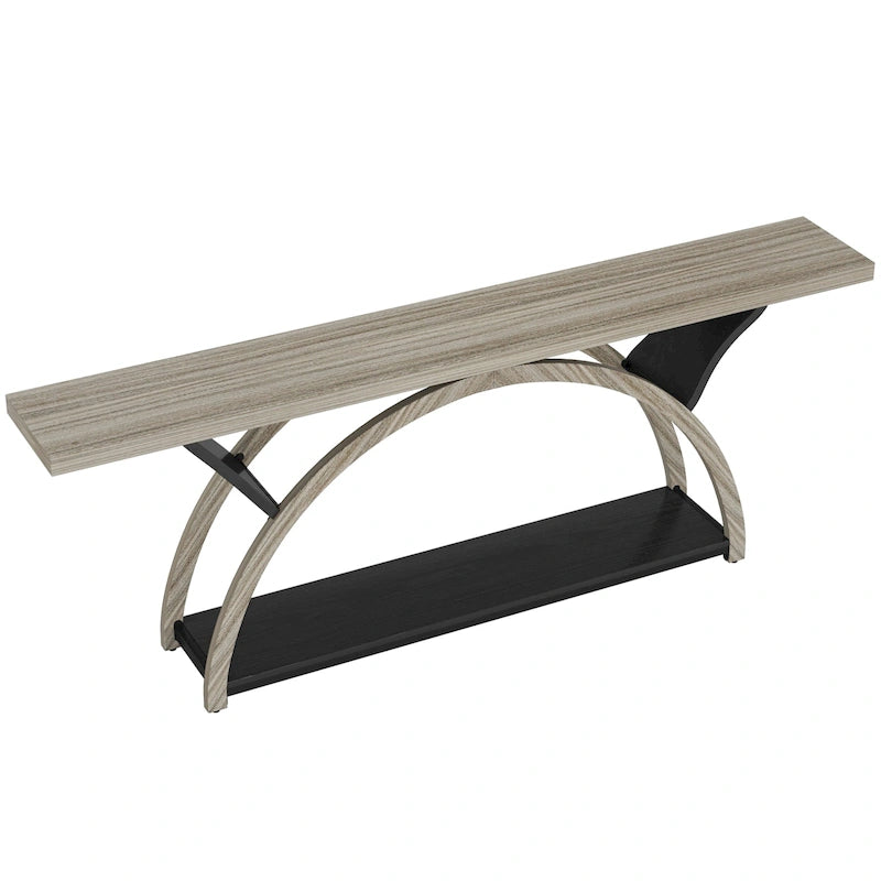 2-Tier Narrow Console Table with Semi-Circular Frame, Gray