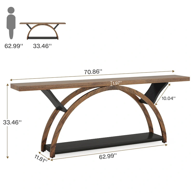 2-Tier Narrow Console Table with Semi-Circular Frame, Gray