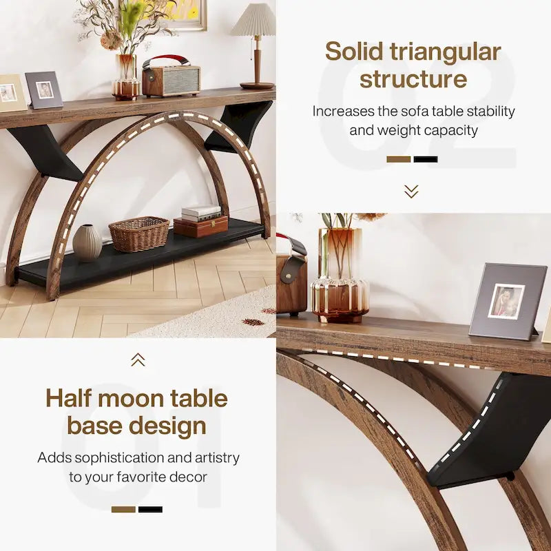 2-Tier Narrow Console Table with Semi-Circular Frame, Gray