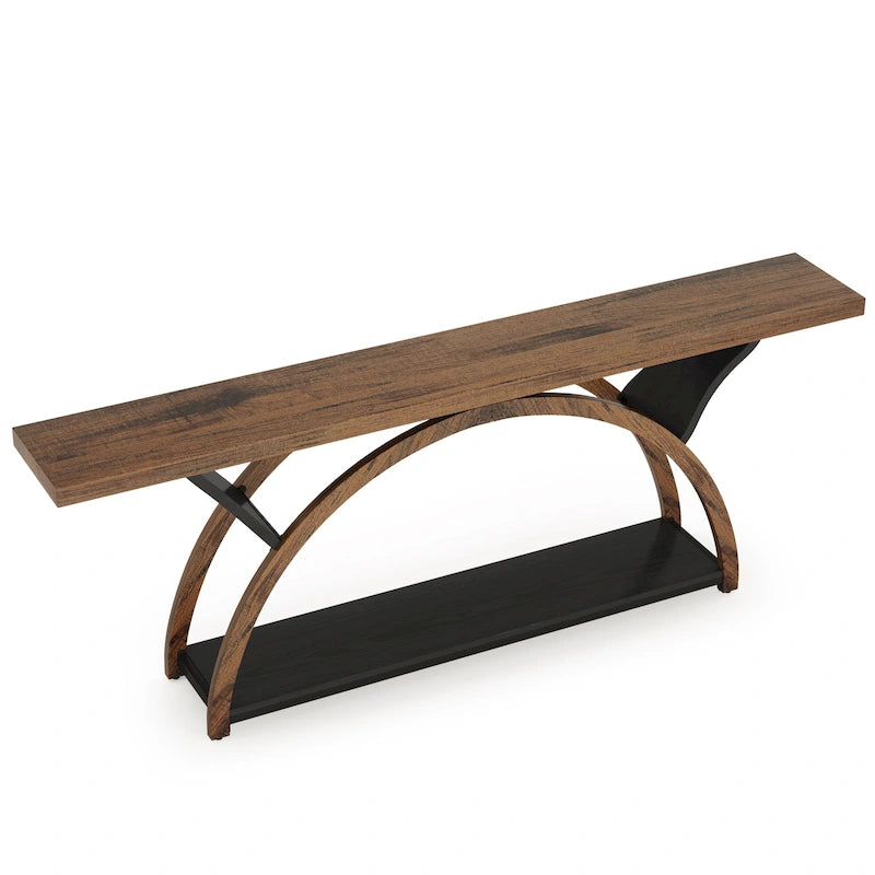 2-Tier Narrow Console Table with Semi-Circular Frame, Gray