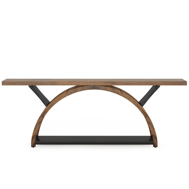 2-Tier Narrow Console Table with Semi-Circular Frame, Gray