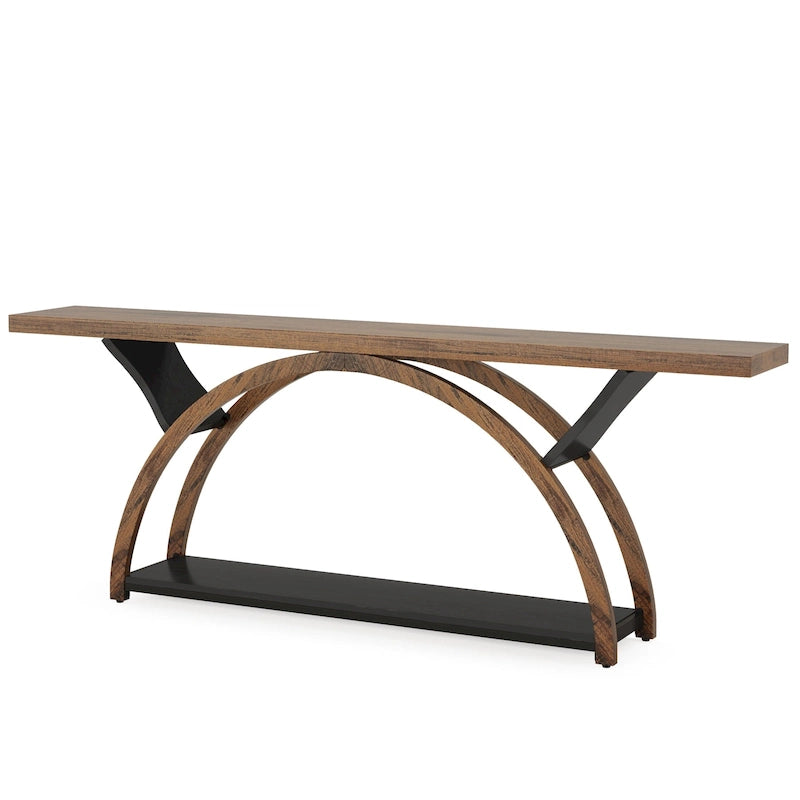2-Tier Narrow Console Table with Semi-Circular Frame, Gray