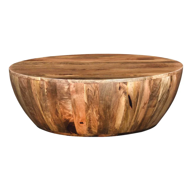 Round Mango Wood Coffee Table, Dark Brown