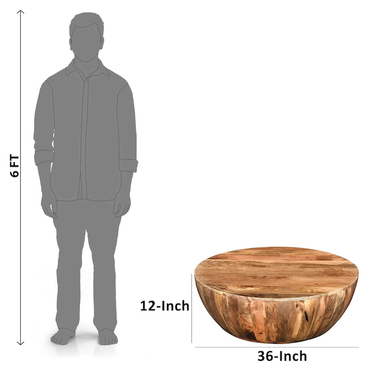 Round Mango Wood Coffee Table, Dark Brown