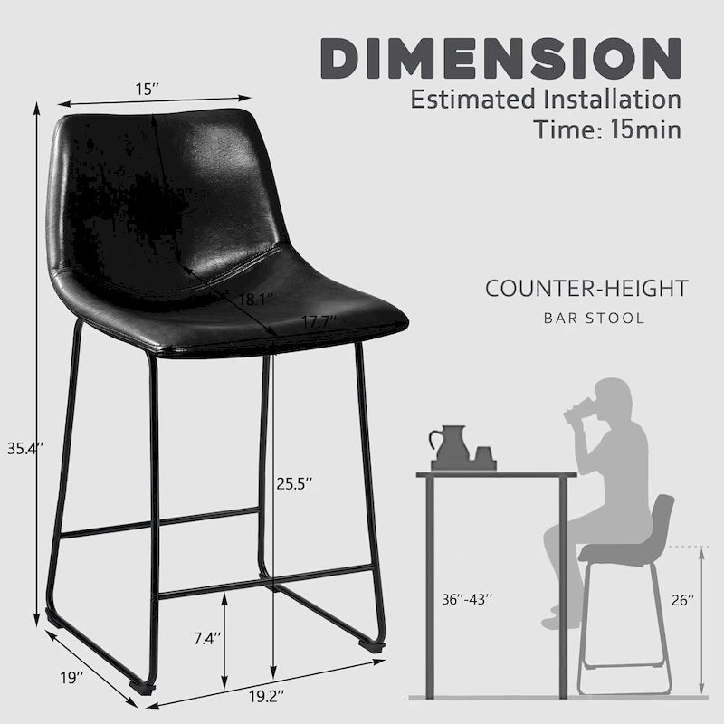Bar Stools with Back, PU Leather, Footrest, 18/26/30 Inch