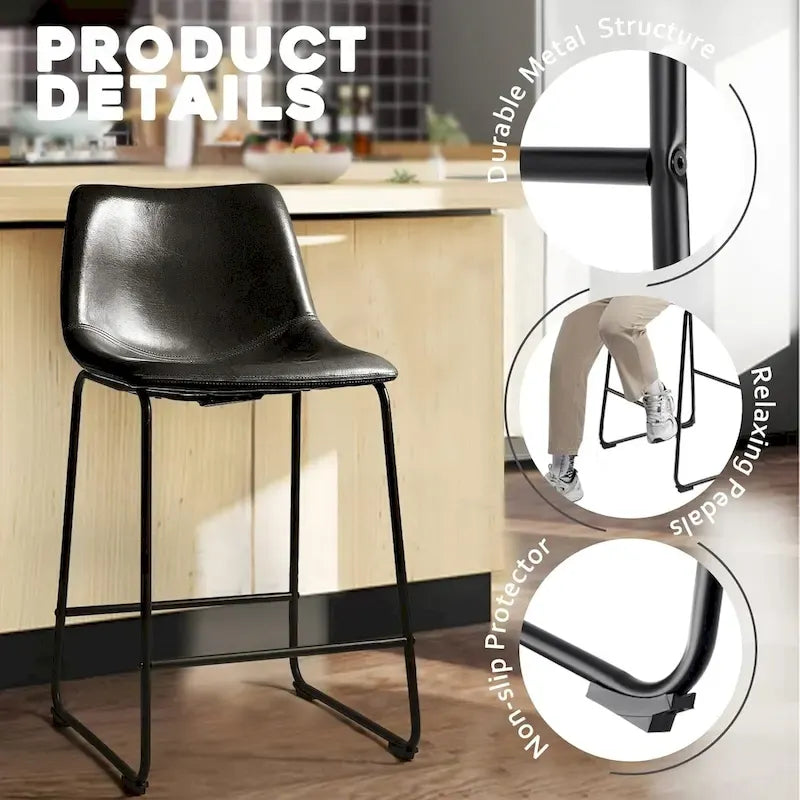 Bar Stools with Back, PU Leather, Footrest, 18/26/30 Inch