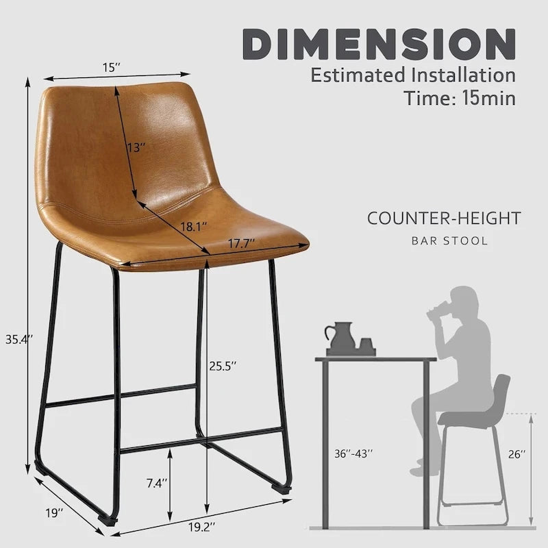 Bar Stools with Back, PU Leather, Footrest, 18/26/30 Inch