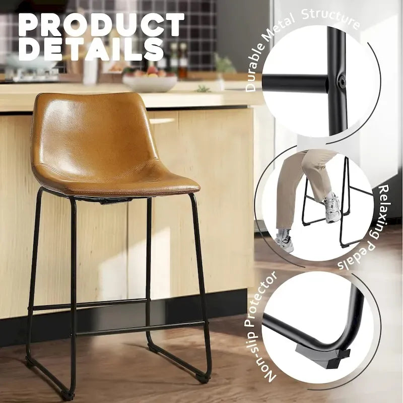 Bar Stools with Back, PU Leather, Footrest, 18/26/30 Inch