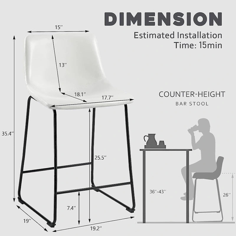 Bar Stools with Back, PU Leather, Footrest, 18/26/30 Inch