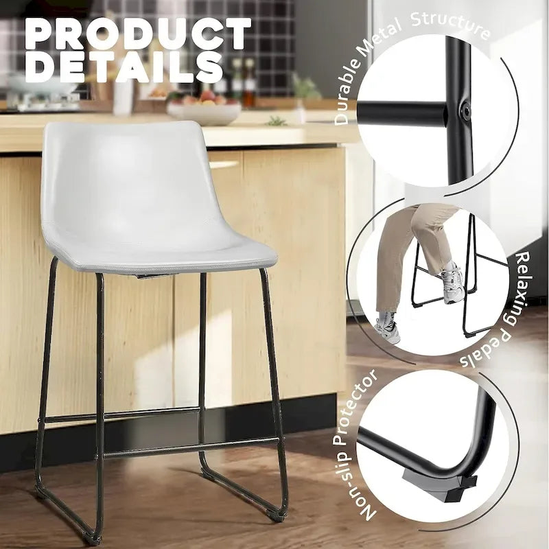 Bar Stools with Back, PU Leather, Footrest, 18/26/30 Inch