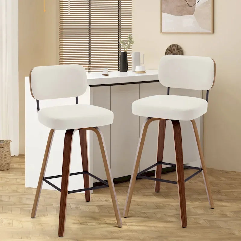Swivel Bar Stools with Bentwood Legs, PU Leather, 26/29 Inch